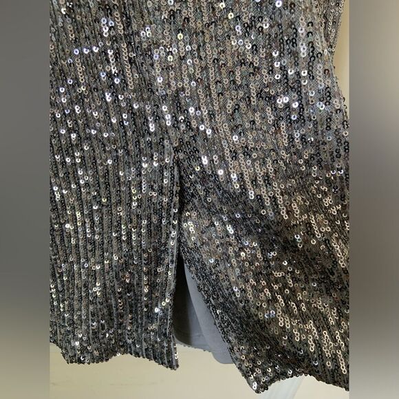 Calvin Klein 8 Festive Sequin Sheath Minimalist Glam Dress Silver Gray Holiday - Picture 8 of 8